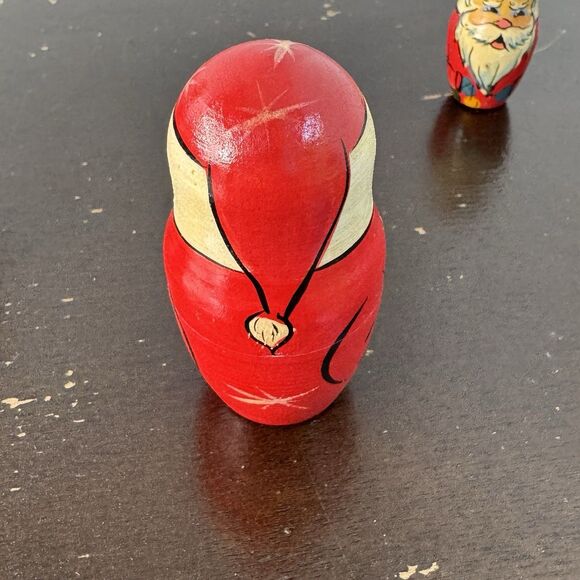 Vintage Hand Painted Nesting Santa Set Of 4 Russian Santa Claus Dolls - Picture 6 of 11